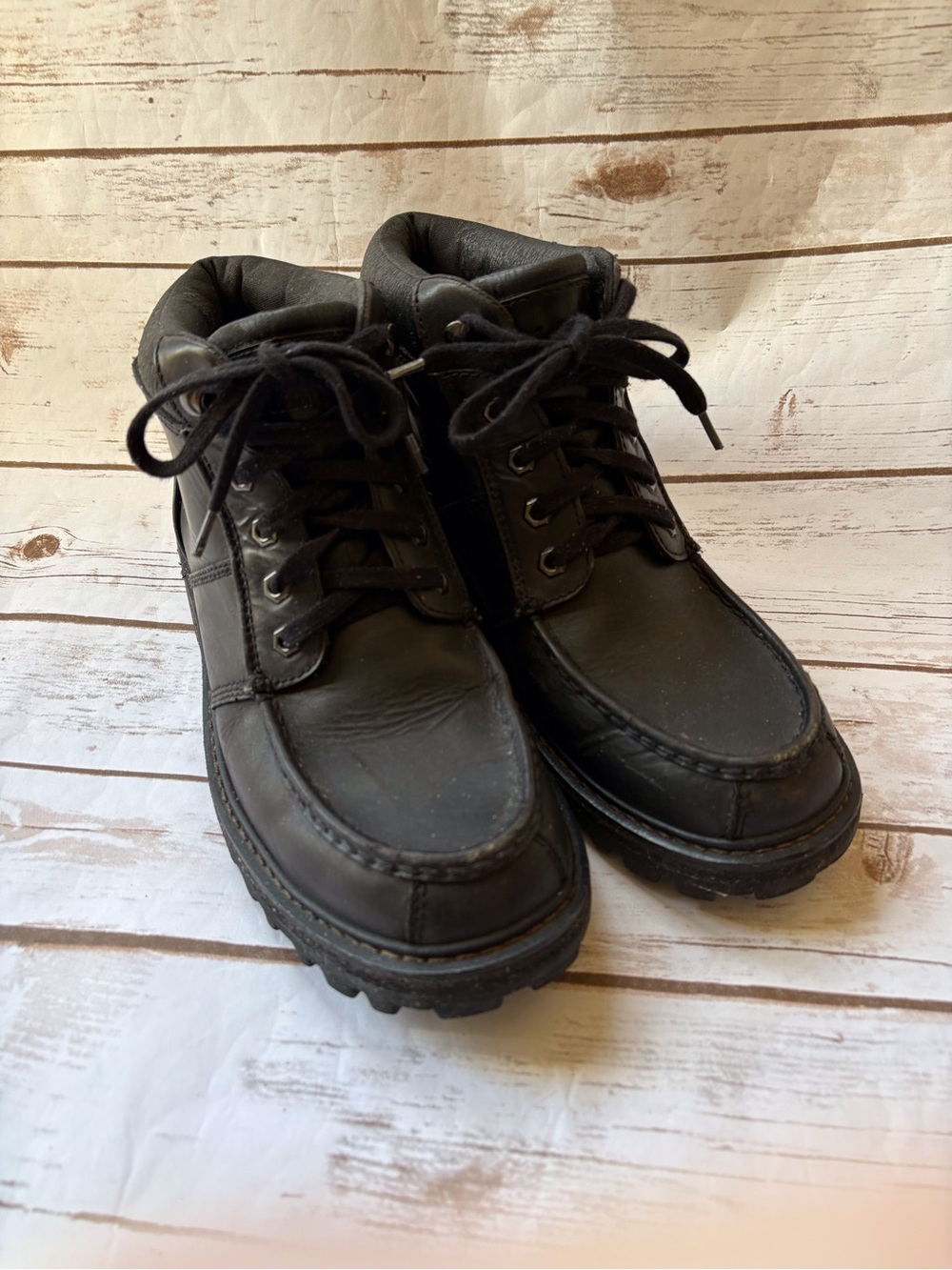 Timberland Men’s 9.5 Black Leather Lug Sole Ankle Boots 21085 Vintage